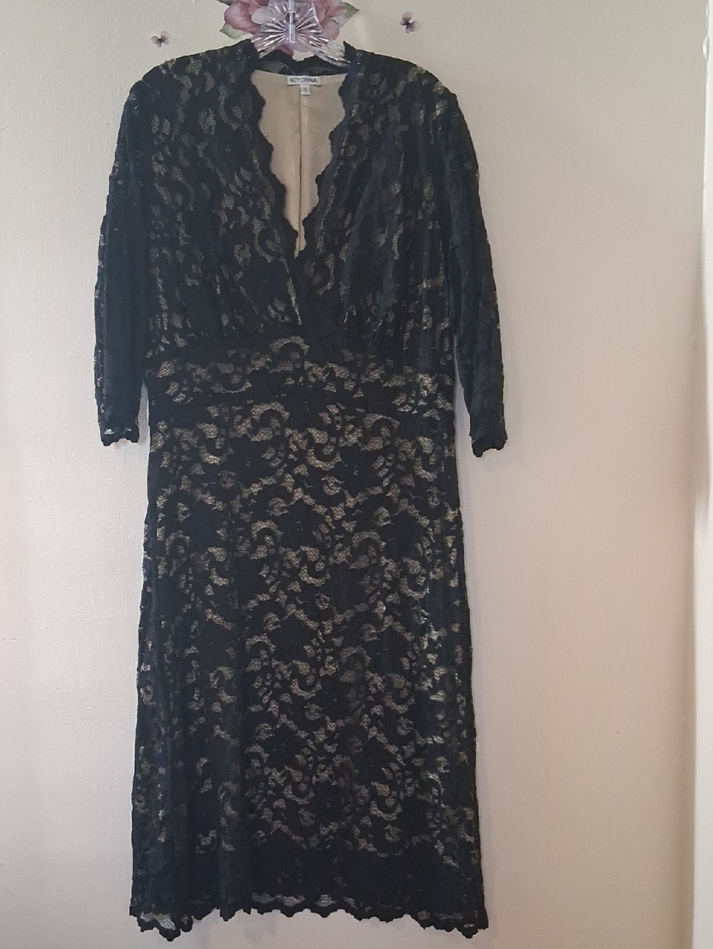 Kyonna Lace Midi Dress 1X Black 3/4 Sleeve Underlined Whimsigoth Fairy